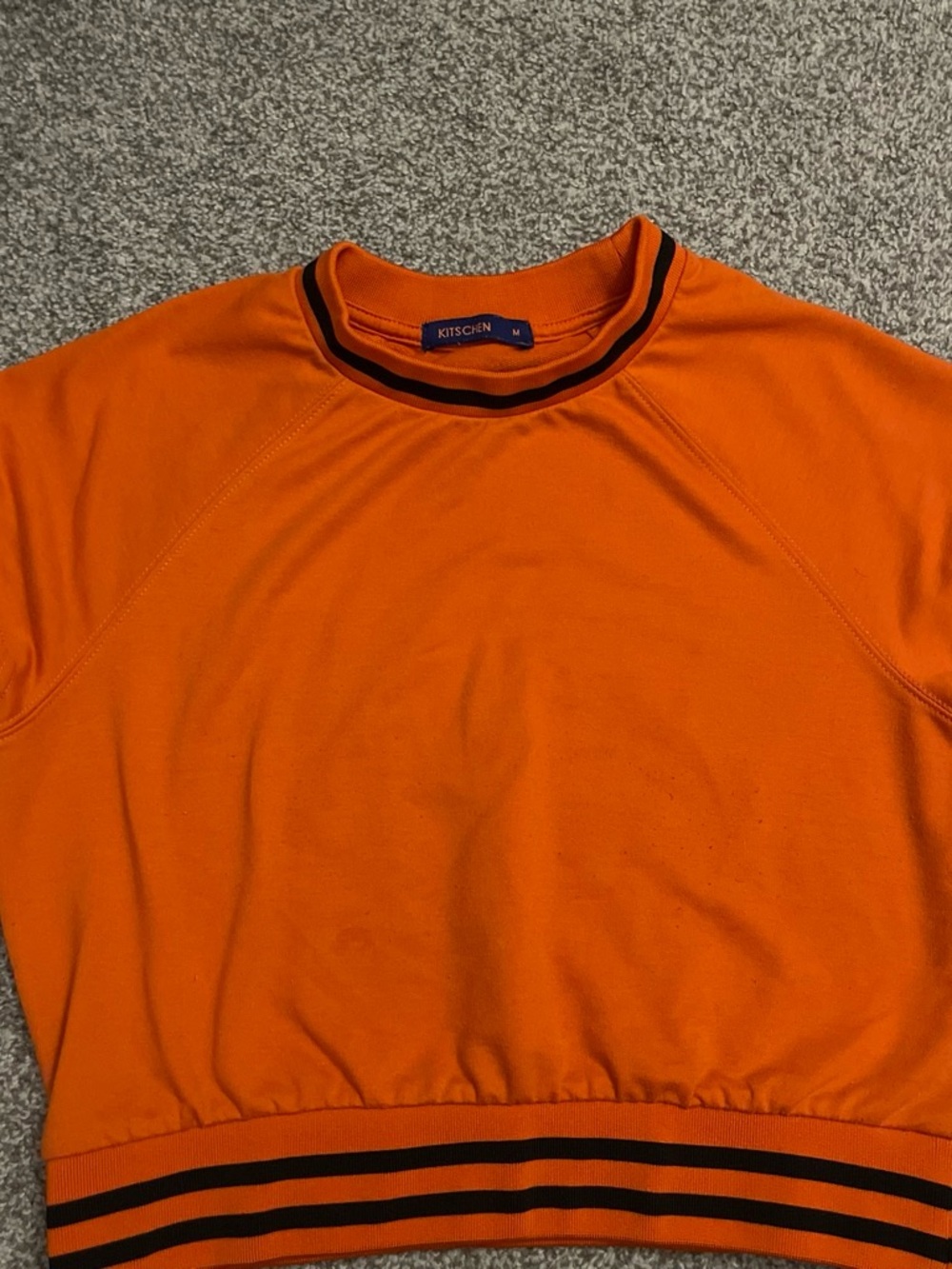 Orange Cropped Sweatshirt with Striped Hem